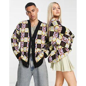 COLLUSION Unisex Knitted Brushed Mixed Jacquard Cardigan Size S